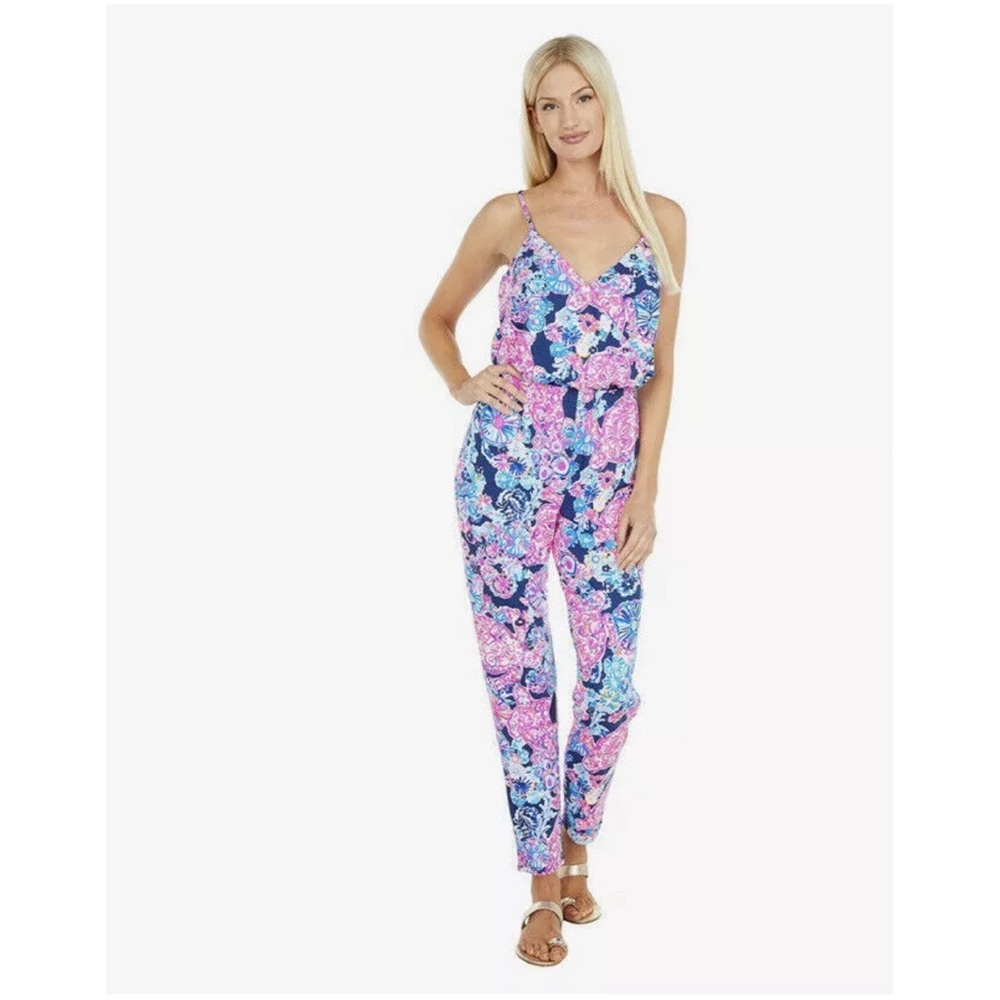 Lilly Pulitzer Dante Jumpsuit Stretchy High Tide Navy Turtle Amazement Size  S - Picture 4 of 16